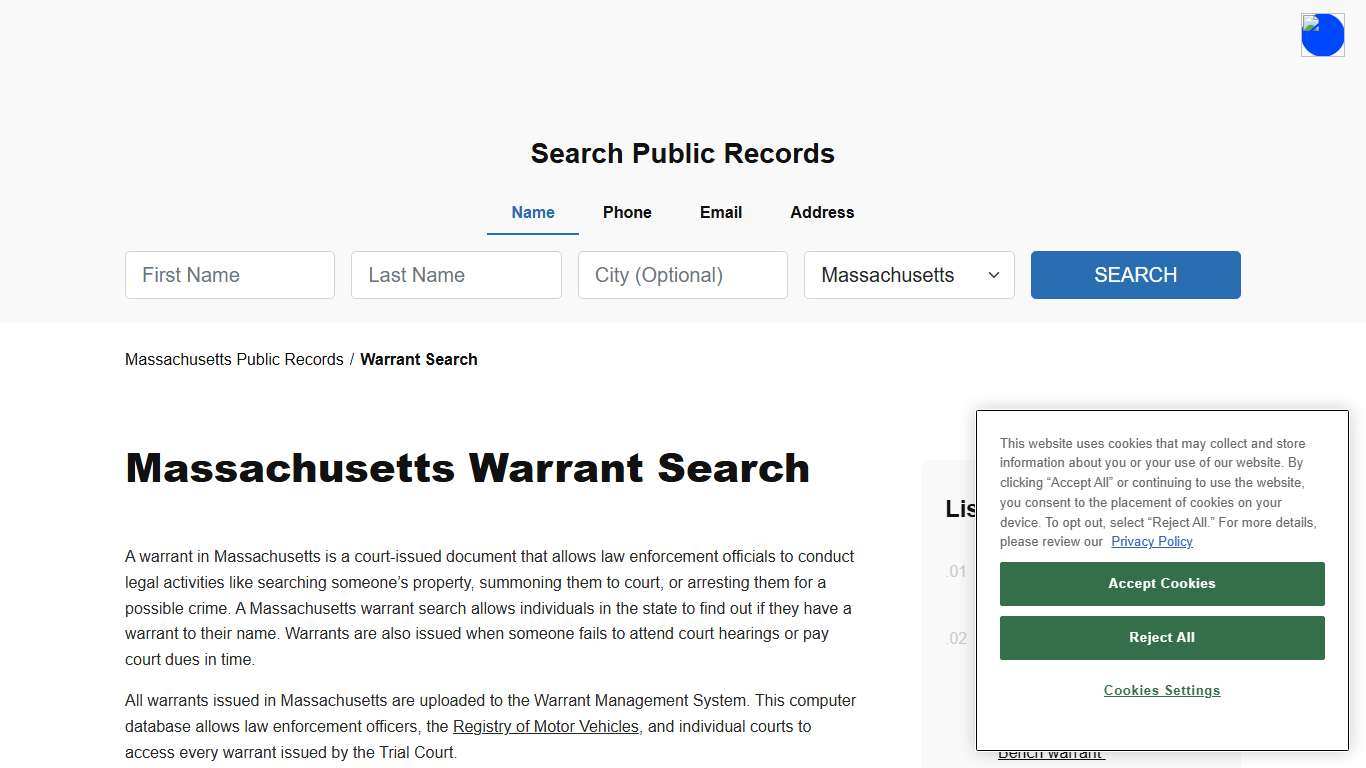 Massachusetts Warrant Search and Records Online