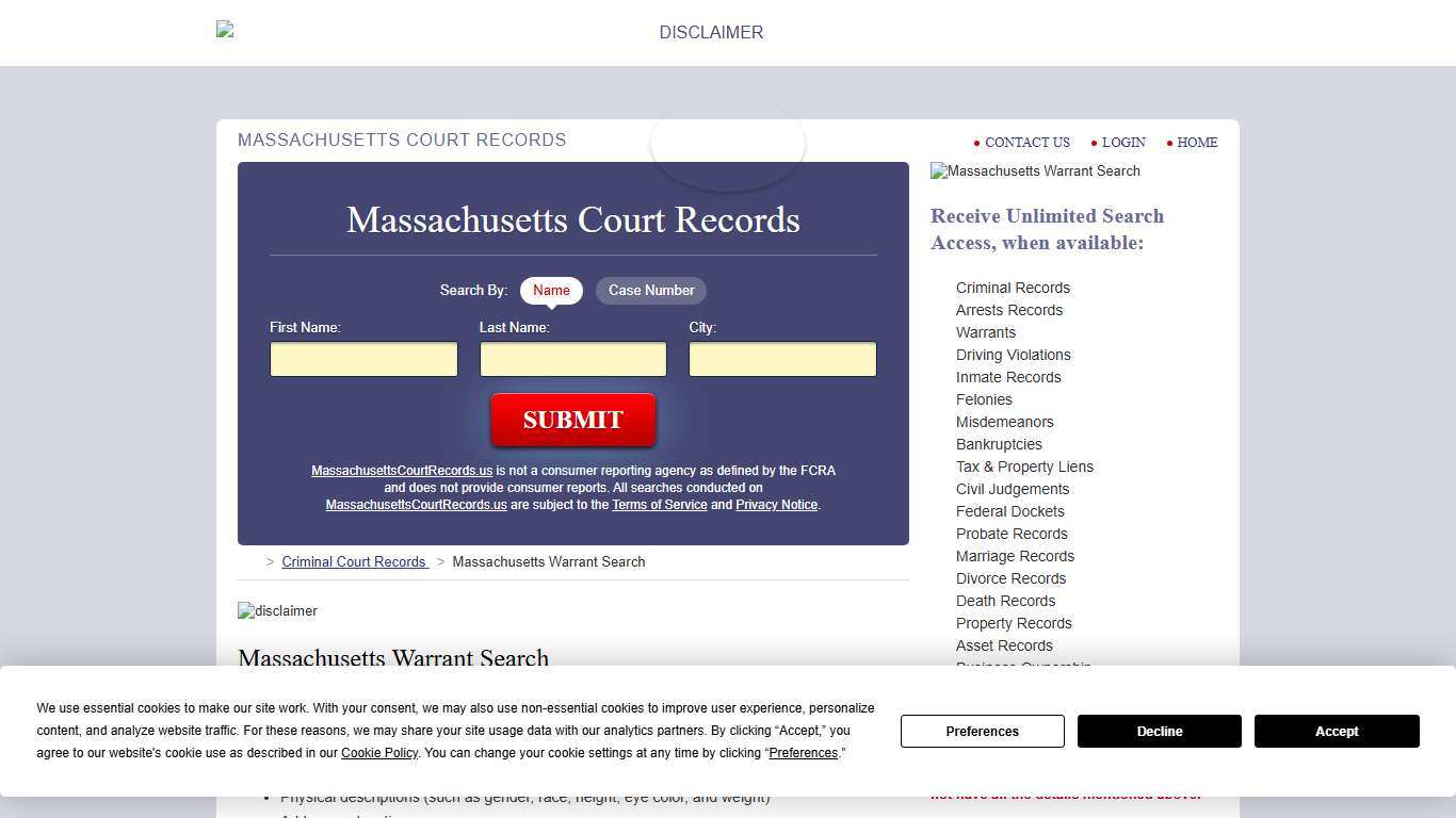Massachusetts Warrant Search | MassachusettsCourtRecords.us