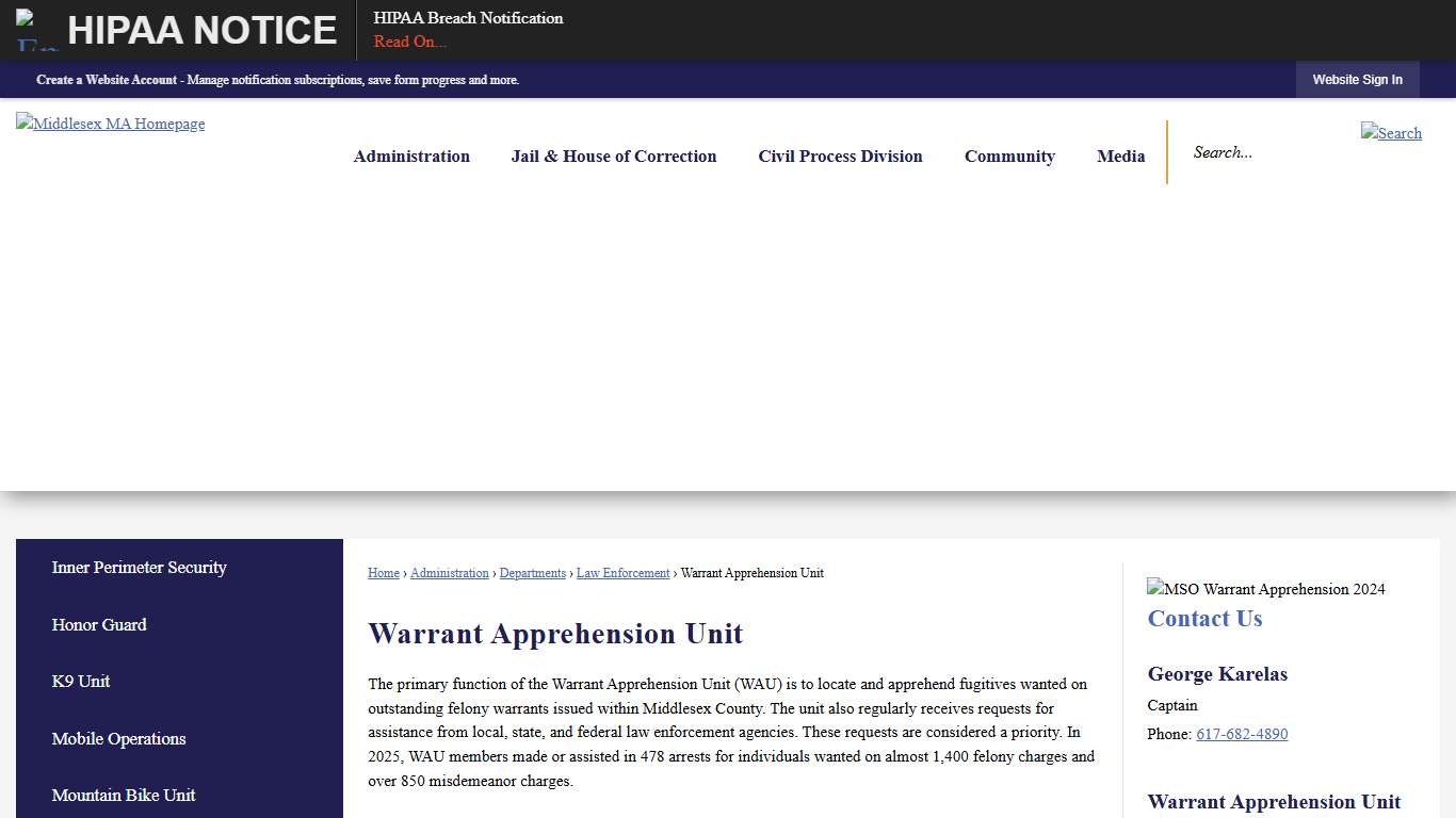 Warrant Apprehension Unit | Middlesex Sheriff's Office, MA